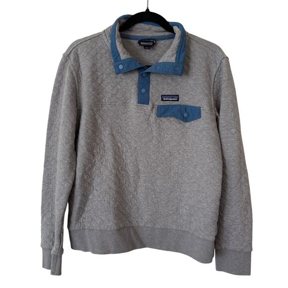 Patagonia W's Organic Cotton Quilt Snap-T Pullover Sweater Gray/Blue-Small - Picture 2 of 8